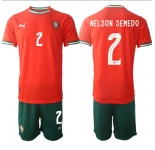 Men's Portugal Team #2 Nélson Semedo 2025 Red Home Soccer Jersey Suit