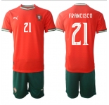 Men's Portugal Team #21 Francisco 2025 Red Home Soccer Jersey Suit