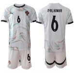 Men's Portugal Team #6 Joao Palhinha 2025 White Away Soccer Jersey Suit