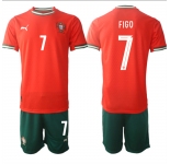 Men's Portugal Team #7 Luís Figo 2025 Red Home Soccer Jersey Suit
