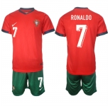 Men's Portugal Team #7 Ronaldo 2024-25 Red Home Soccer Jersey Suit