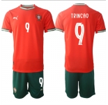 Men's Portugal Team #9 Trincao 2025 Red Home Soccer Jersey Suit