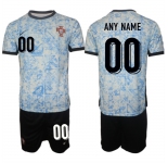 Men's Portugal Team Custom 2024-25 White Blue Away Soccer Jersey Suit