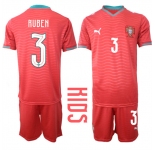 Youth Portugal #3 RUBEN National Team FIFA x World Cup 2026 Home Red On Eusebio special edition Kids Jersey
