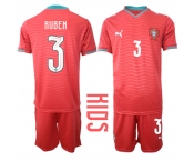 Youth Portugal #3 RUBEN National Team FIFA x World Cup 2026 Home Red On Eusebio special edition Kids Jersey