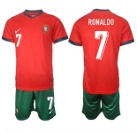 Youth Portugal Team #7 Ronaldo 2024-25 Red Home Soccer Jersey Suit