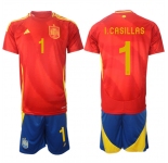 Men's Spain Team #1 Iker Casillas 2024-25 Red Home Soccer Jersey Suit
