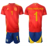Men's Spain Team #1 Kepa Arrizabalaga 2024-25 Red Home Soccer Jersey Suit