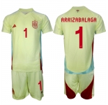 Men's Spain Team #1 Kepa Arrizabalaga 2024-25 Yellow Away Soccer Jersey Suit
