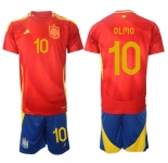 Men's Spain Team #10 Dani Olmo 2024-25 Red Home Soccer Jersey Suit