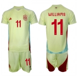 Men's Spain Team #11 Nico Williams 2024-25 Yellow Away Soccer Jersey Suit