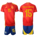 Men's Spain Team #15 Sergio Ramos 2024-25 Red Home Soccer Jersey Suit