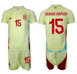 Men's Spain Team #15 Sergio Ramos 2024-25 Yellow Away Soccer Jersey Suit