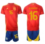 Men's Spain Team #16 Rodrigo 2024-25 Red Home Soccer Jersey Suit
