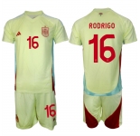 Men's Spain Team #16 Rodrigo 2024-25 Yellow Away Soccer Jersey Suit