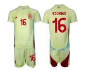 Men's Spain Team #16 Rodrigo 2024-25 Yellow Away Soccer Jersey Suit
