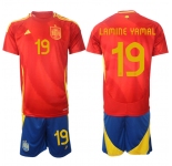 Men's Spain Team #19 Lamine Yamal 2024-25 Red Home Soccer Jersey Suit