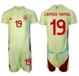 Men's Spain Team #19 Lamine Yamal 2024-25 Yellow Away Soccer Jersey Suit