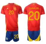 Men's Spain Team #20 Dani Carvajal 2024-25 Red Home Soccer Jersey Suit
