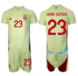 Men's Spain Team #23 Unai Simón 2024-25 Yellow Away Soccer Jersey Suit