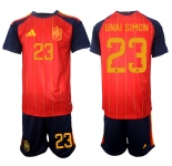 Men's Spain Team #23 Unai Simón 2025-26 Red Home Soccer Jersey Suit