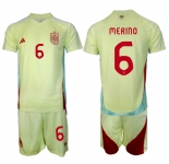 Men's Spain Team #6 Mikel Merino 2024-25 Yellow Away Soccer Jersey Suit