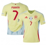 Men's Spain Team #7 Alvaro Morata Yellow 2024 Away Soccer Jersey