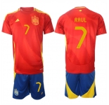Men's Spain Team #7 Raúl 2024-25 Red Home Soccer Jersey Suit