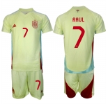 Men's Spain Team #7 Raúl 2024-25 Yellow Away Soccer Jersey Suit