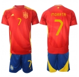 Men's Spain Team #7 álvaro Morata 2024-25 Red Home Soccer Jersey Suit