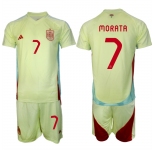 Men's Spain Team #7 álvaro Morata 2024-25 Yellow Away Soccer Jersey Suit