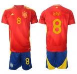 Men's Spain Team #8 Xavi 2024-25 Red Home Soccer Jersey Suit