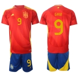 Men's Spain Team #9 Gavi 2024-25 Red Home Soccer Jersey Suit