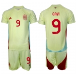 Men's Spain Team #9 Gavi 2024-25 Yellow Away Soccer Jersey Suit