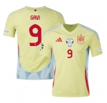 Men's Spain Team #9 Gavi Yellow 2024 Away Soccer Jersey