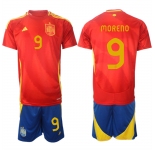 Men's Spain Team #9 Gerard Moreno 2024-25 Red Home Soccer Jersey Suit