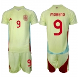 Men's Spain Team #9 Gerard Moreno 2024-25 Yellow Away Soccer Jersey Suit