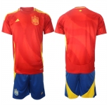 Men's Spain Team Blank 2024-25 Red Home Soccer Jersey Suit