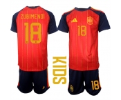 Youth Spain #18 ZUBIMENDI National Team FIFA x World Cup 2026 Home Red On Field Kids Jerseys