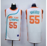 Flint Tropics 55 Vakidis White Semi Pro Movie Stitched Basketball Jersey