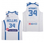 Men's Hellas Eurobank #34 Antetokounmpo G. White Basketball Stitched Jersey