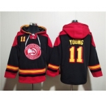 Men's Atlanta Hawks #11 Trae Young Black Red Lace-Up Pullover Hoodie