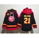 Men's Atlanta Hawks #21 Dominique Wilkins Black Red Lace-Up Pullover Hoodie