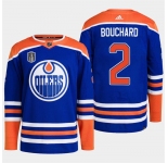 Men's Edmonton Oilers #2 Evan Bouchard Royal 2024 Stanley Cup Final Patch Stitched Jersey