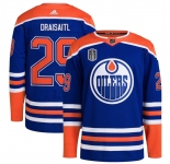 Men's Edmonton Oilers #29 Leon Draisaitl Royal 2024 Stanley Cup Final Patch Stitched Jersey