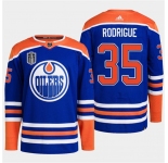 Men's Edmonton Oilers #35 Olivier Rodrigue Royal 2024 Stanley Cup Final Patch Stitched Jersey