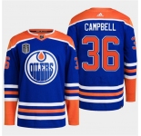 Men's Edmonton Oilers #36 Jack Campbell Royal 2024 Stanley Cup Final Patch Stitched Jersey