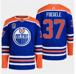 Men's Edmonton Oilers #37 Warren Foegele Royal 2024 Stanley Cup Final Patch Stitched Jersey