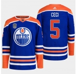 Men's Edmonton Oilers #5 Cody Ceci Royal 2024 Stanley Cup Final Patch Stitched Jersey