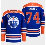 Men's Edmonton Oilers #74 Stuart Skinner Royal 2024 Stanley Cup Final Patch Stitched Jersey